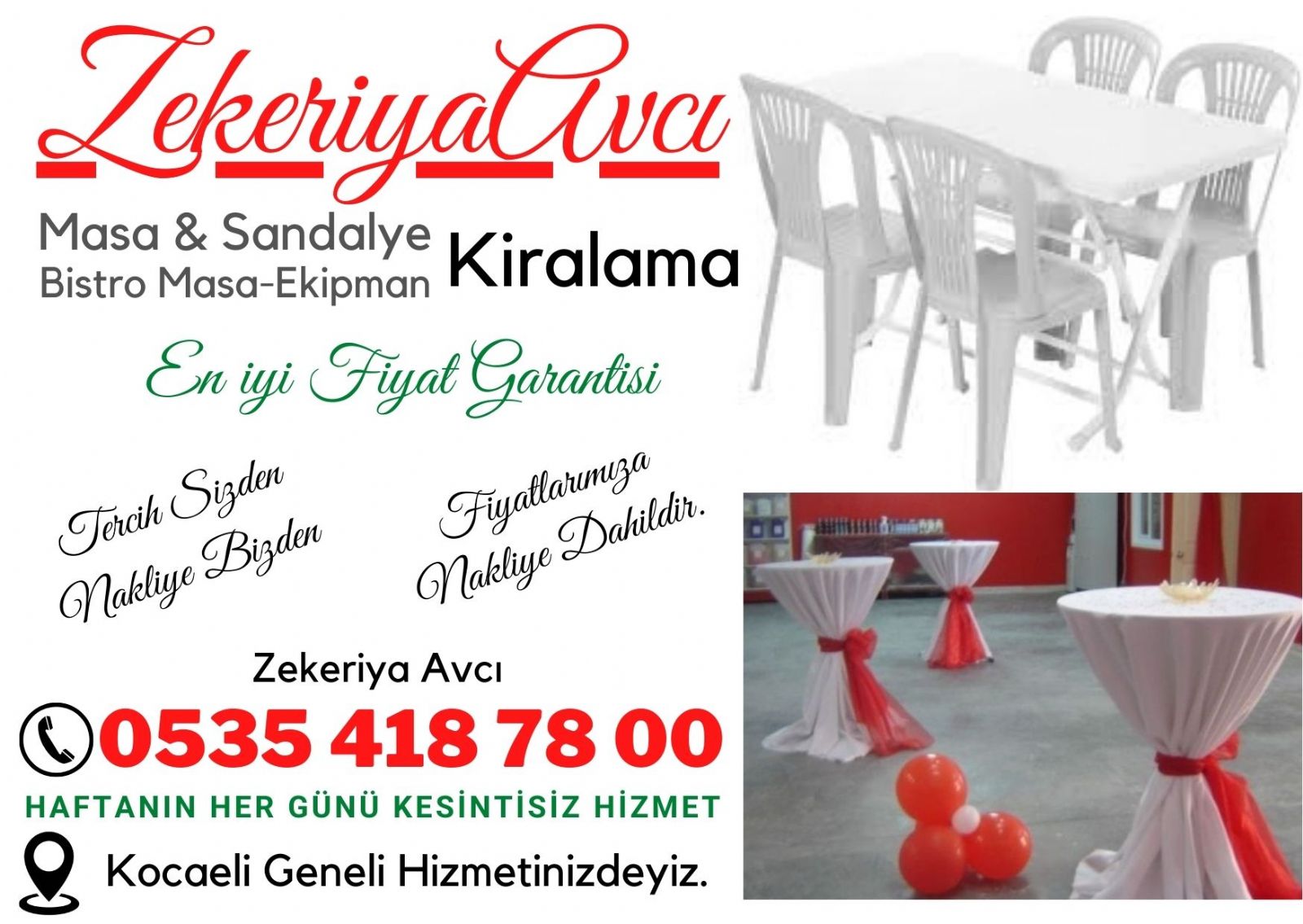 Kartepe Masa Sandalye Kiralama